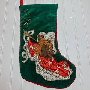 Vintage Christmas Angel Velvet Stocking